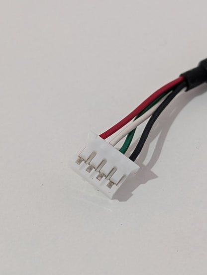 Wire connector with four wires on a white background