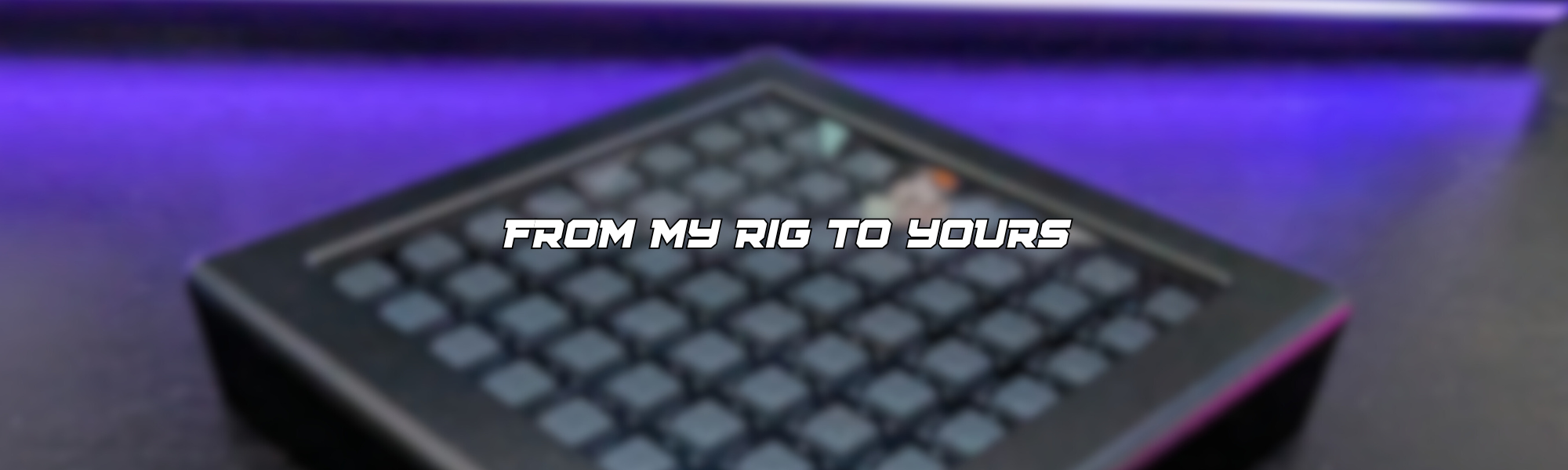 Main header image for JCSS.  The background is a blurry JCSS Sim Flag laid on a black desk.  The text "From my rig to yours" is overlaid.